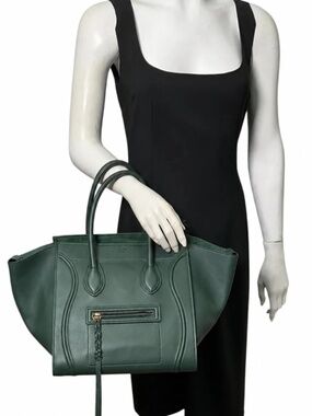 Winged Leather Mini Tote Bag Deep Emerald Green Black Suede Interior Braided Zip